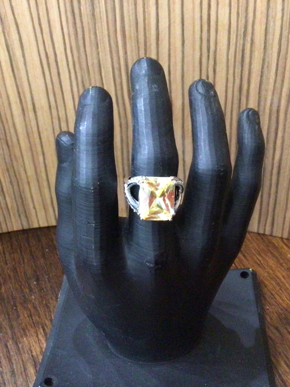 Fashion ring with rectangular Yellow stone. Size 8. Great shape.